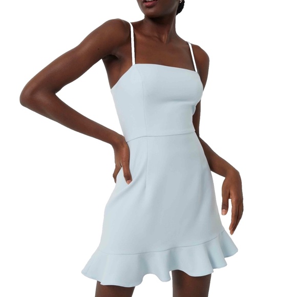 NEW FRENCH CONNECTION Light Blue DREAM WHISPER Frill Hem COCKTAIL Mini DRESS 6 - Picture 4 of 14